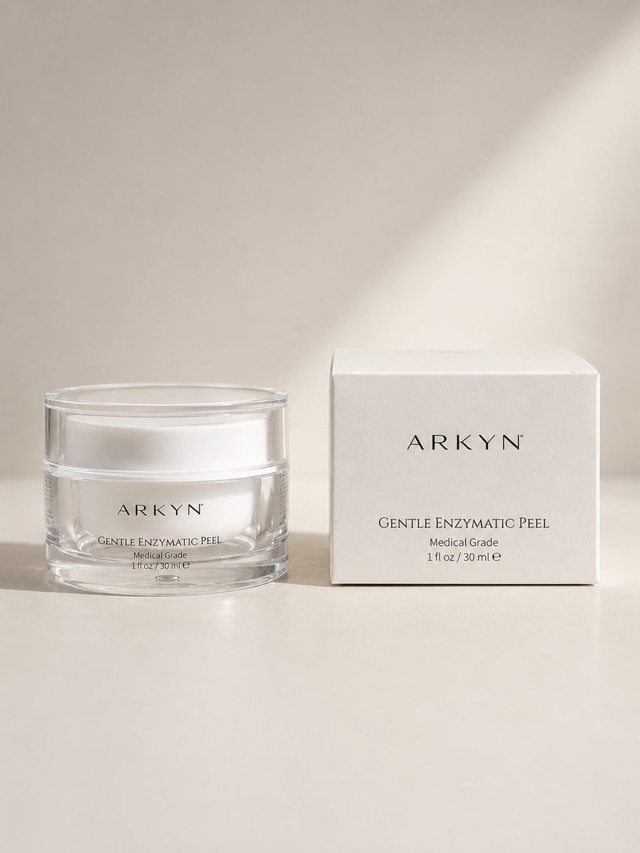 The Arkyn Gentle Enzymatic Peel jar beside its box