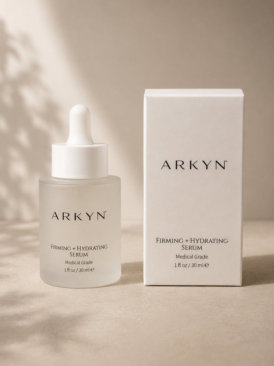 The Arkyn Firming and Hydrating Serum dropper bottle beside its box
