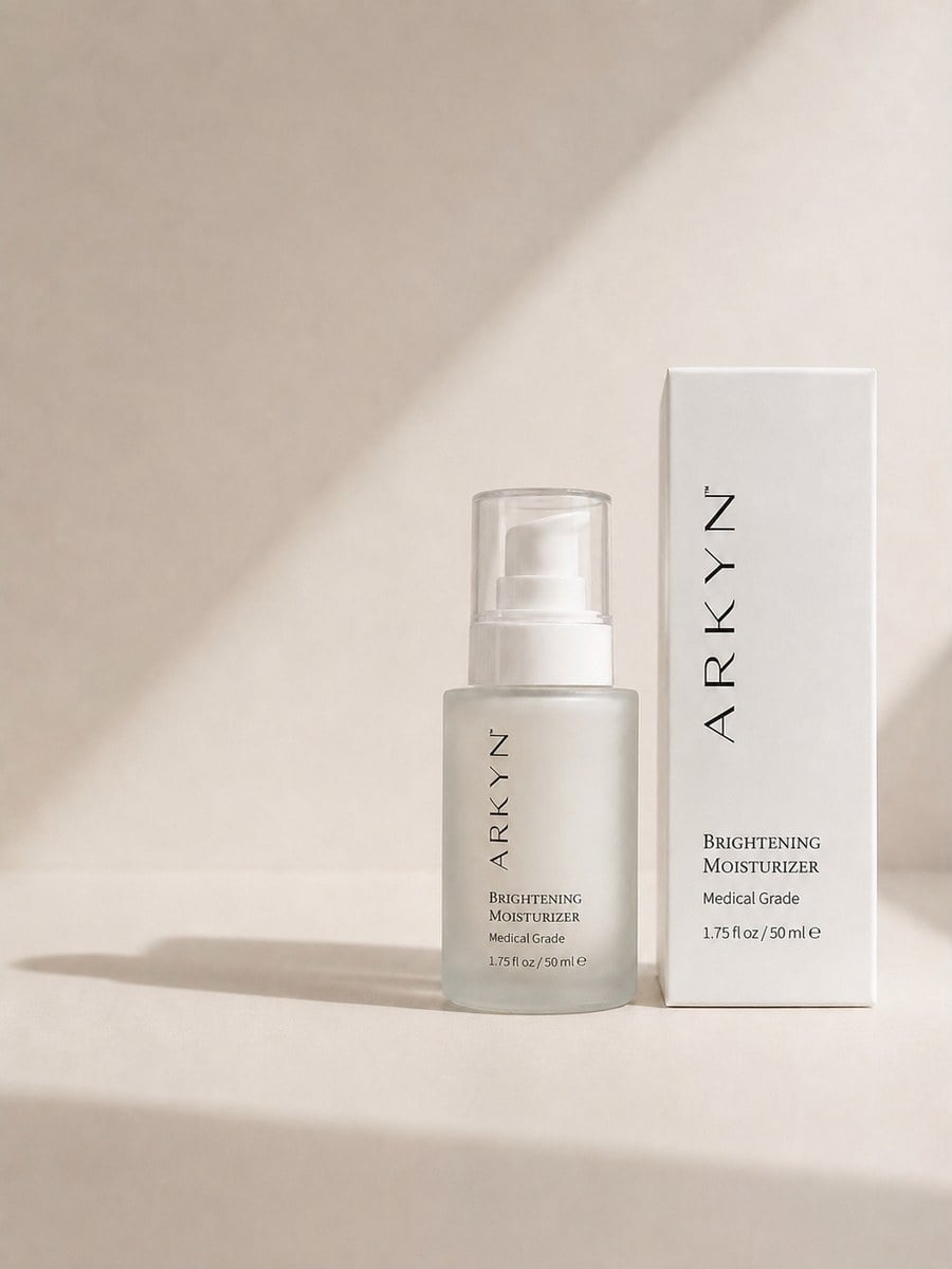 The Arkyn Brightening Moisturizer bottle beside its box