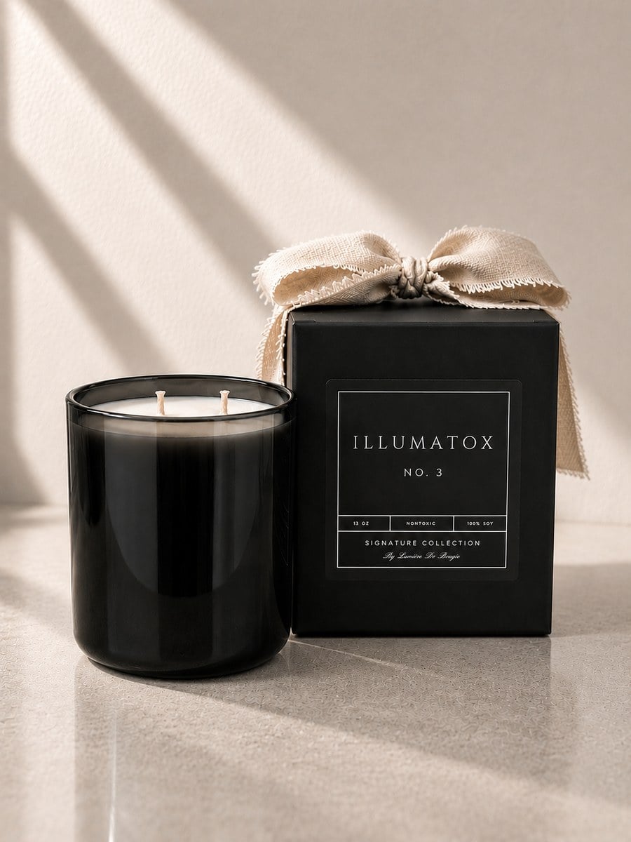 The Illumatox No. 3 The Woods candle in a black vessel