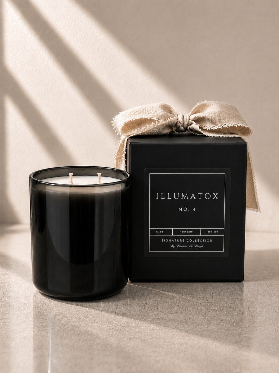 The Illumatox No. 4 The Grove candle in a black vessel