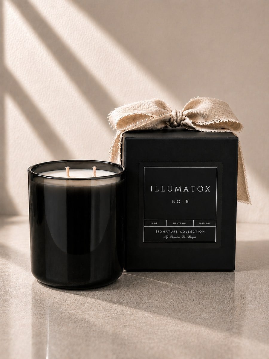 The Illumatox No. 5 The Bloom candle in a black vessel