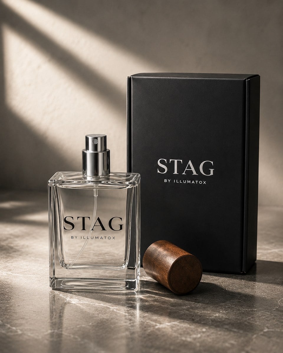 The STAG cologne bottle from the Illumatox fragrance line