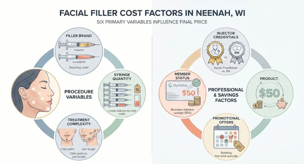 What factors change facial filler cost in Neenah